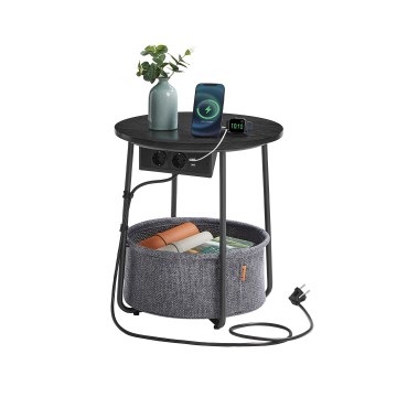 Tavolino d'appoggio con prese integrate e porte USB NOIRA 45 cm grigio/nero