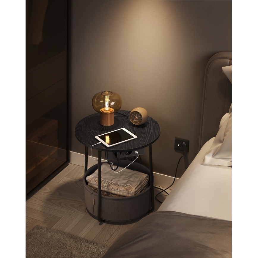 Tavolino d'appoggio con prese integrate e porte USB NOIRA 45 cm grigio/nero