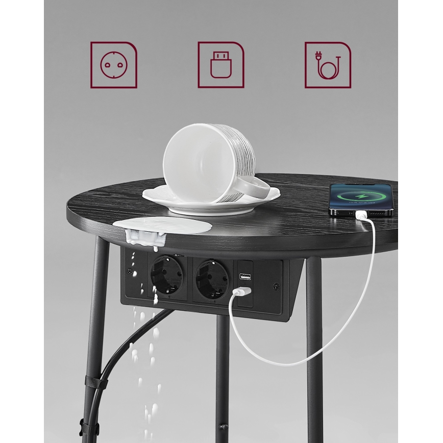Tavolino d'appoggio con prese integrate e porte USB NOIRA 45 cm grigio/nero