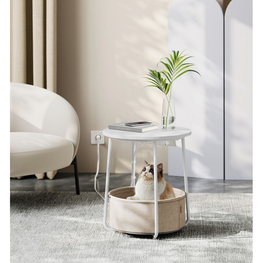 Tavolino d'appoggio NOIRA 45 cm con prese integrate e porte USB beige/bianco