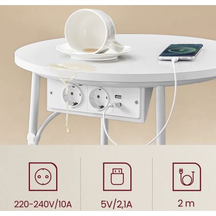 Tavolino d'appoggio NOIRA 45 cm con prese integrate e porte USB beige/bianco