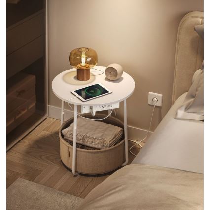 Tavolino d'appoggio NOIRA 45 cm con prese integrate e porte USB beige/bianco