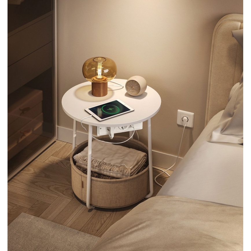 Tavolino d'appoggio NOIRA 45 cm con prese integrate e porte USB beige/bianco