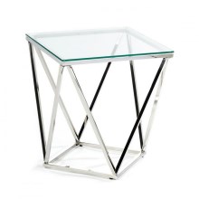 Tavolino DIAMANTA 50x50 cm cromo/trasparente