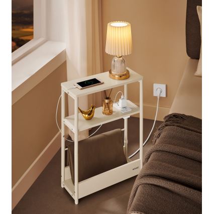 Tavolino laterale con presa elettrica integrata e porte USB ROD bianco/crema