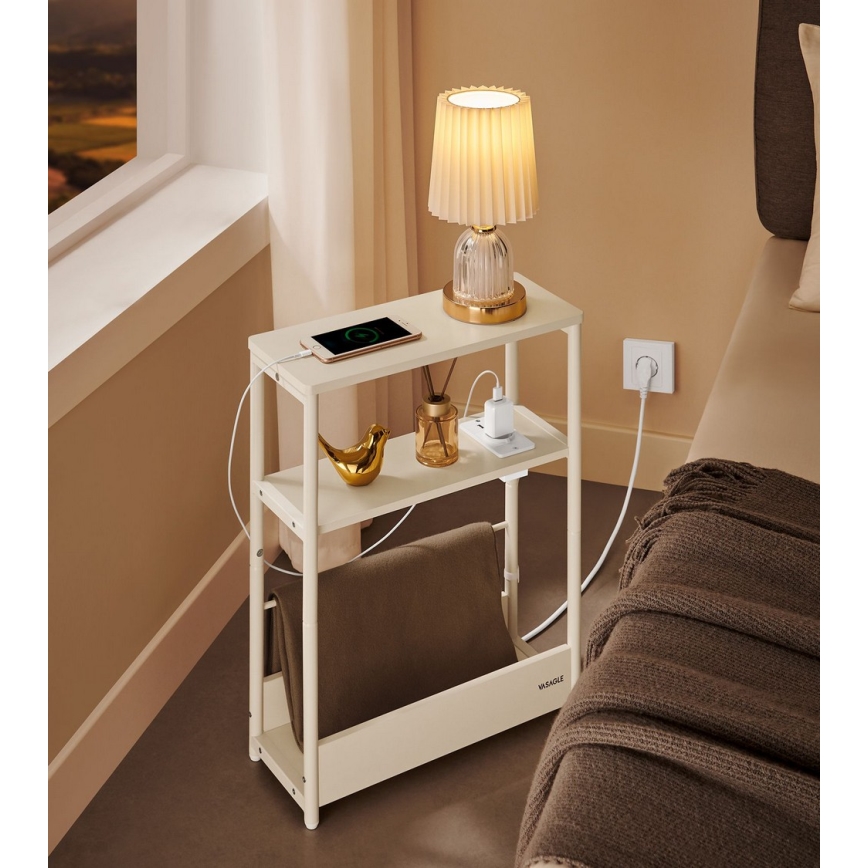 Tavolino laterale con presa elettrica integrata e porte USB ROD bianco/crema