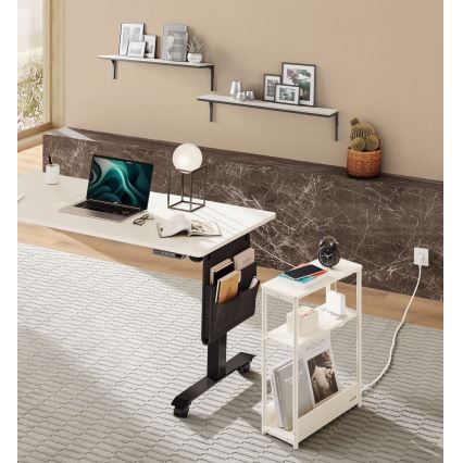 Tavolino laterale con presa elettrica integrata e porte USB ROD bianco/crema