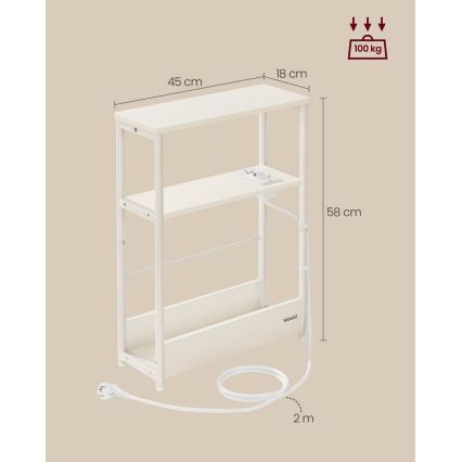 Tavolino laterale con presa elettrica integrata e porte USB ROD bianco/crema