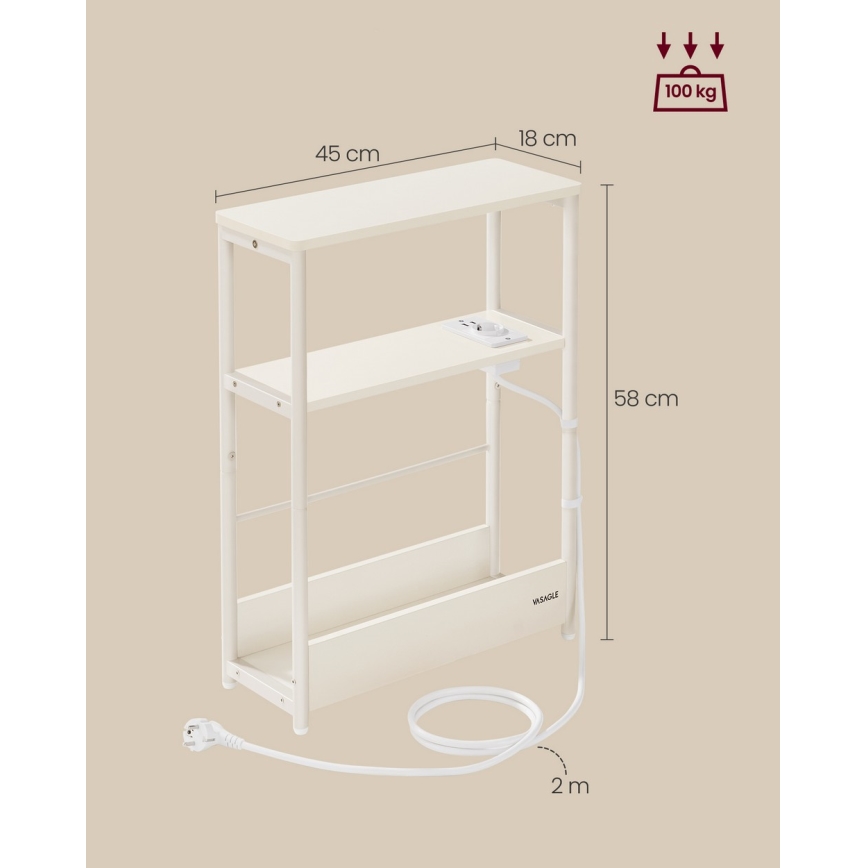 Tavolino laterale con presa elettrica integrata e porte USB ROD bianco/crema