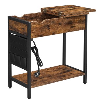 Tavolino laterale con prese elettriche integrate e porte USB ELDUR marrone/nero