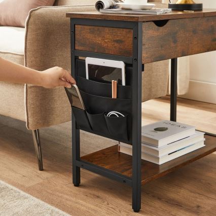 Tavolino laterale con prese elettriche integrate e porte USB ELDUR marrone/nero