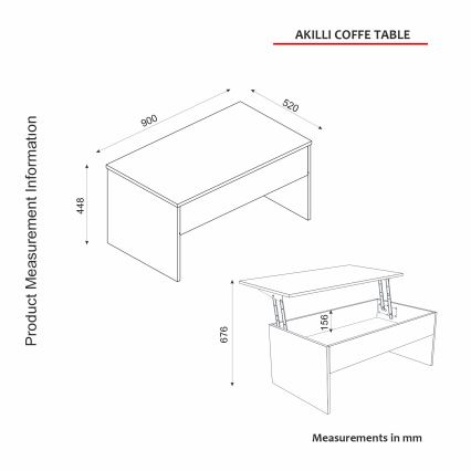 Tavolino pieghevole AKILLI 44,8x90 cm bianco