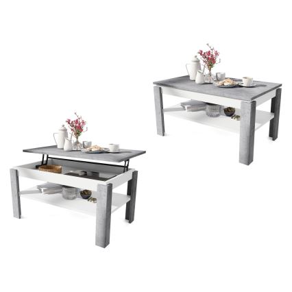 Tavolino pieghevole con piano sollevabile con mensola ADEN grigio/bianco