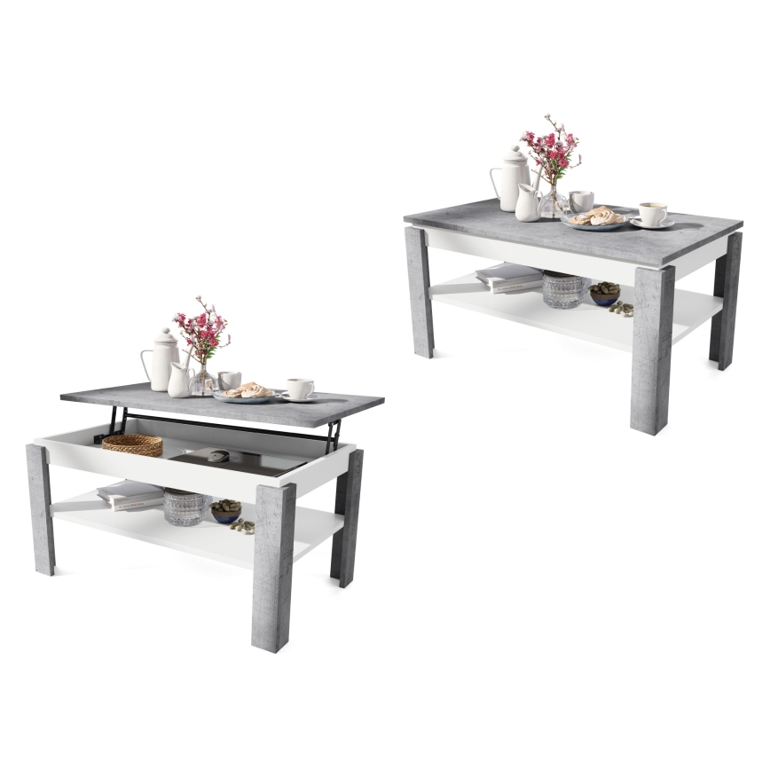 Tavolino pieghevole con piano sollevabile con mensola ADEN grigio/bianco