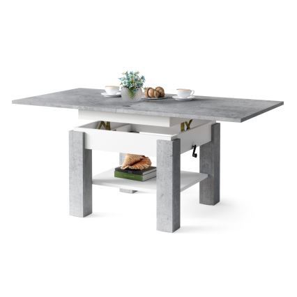 Tavolino pieghevole con piano sollevabile con mensola CALEB grigio/bianco