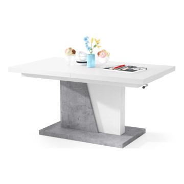Tavolino pieghevole da caffè/pranzo con piano sollevabile NINO bianco/grigio calcestruzzo