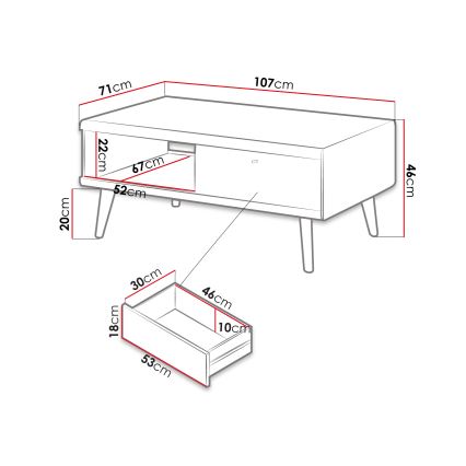 Tavolino PRIMO 46x107 cm marrone/bianco