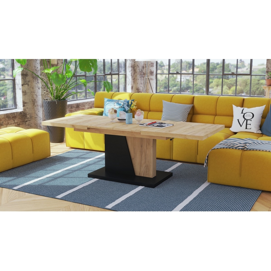 Tavolo allungabile da salotto/pranzo con piano alzabile NINO rovere craft/nero