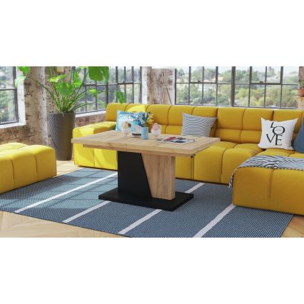 Tavolo allungabile da salotto/pranzo con piano alzabile NINO rovere craft/nero