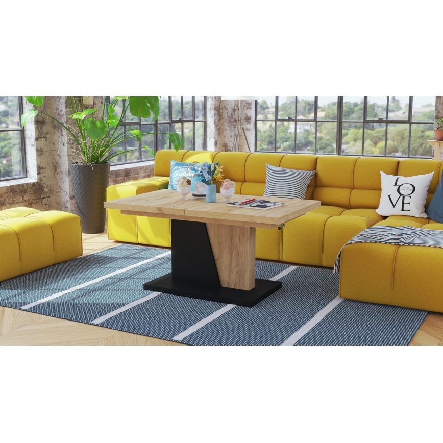 Tavolo allungabile da salotto/pranzo con piano alzabile NINO rovere craft/nero