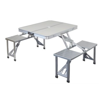 Tavolo da campeggio pieghevole con chairs bianco/cromo opaco