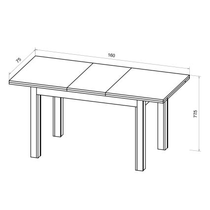 Tavolo da pranzo allungabile DOO 120/160x75 cm rovere craft/nero