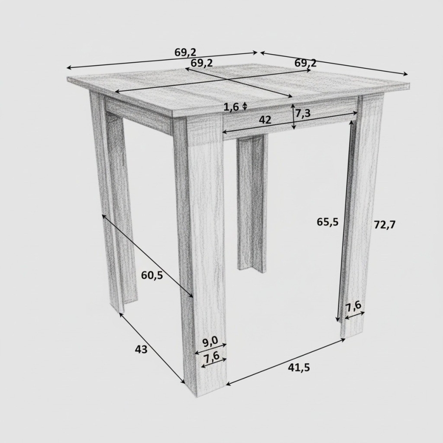Tavolo da pranzo quadrato LEVI quercia sonoma