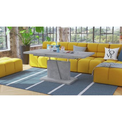 Tavolo trasformabile da salotto/pranzo con piano sollevabile NINO effetto cemento grigio