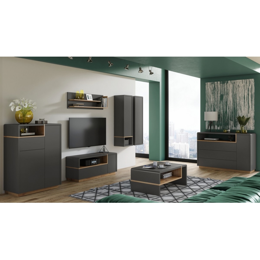 Tavolo TV FRED antracite/quercia artisan
