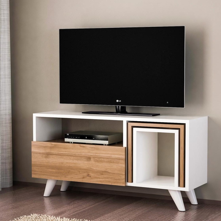 Tavolo TV NOVELLA 51x90 cm bianco/marrone