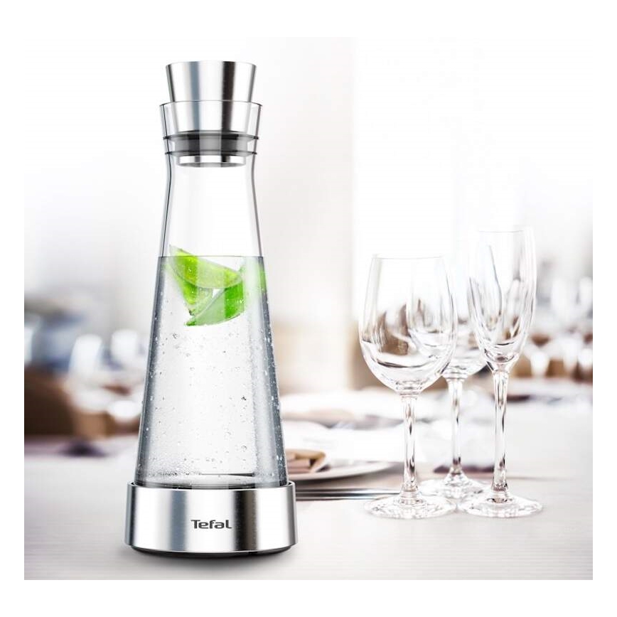 Tefal - Caraffa refrigerante in vetro FLOW SLIM 1 l acciaio inossidabile/vetro