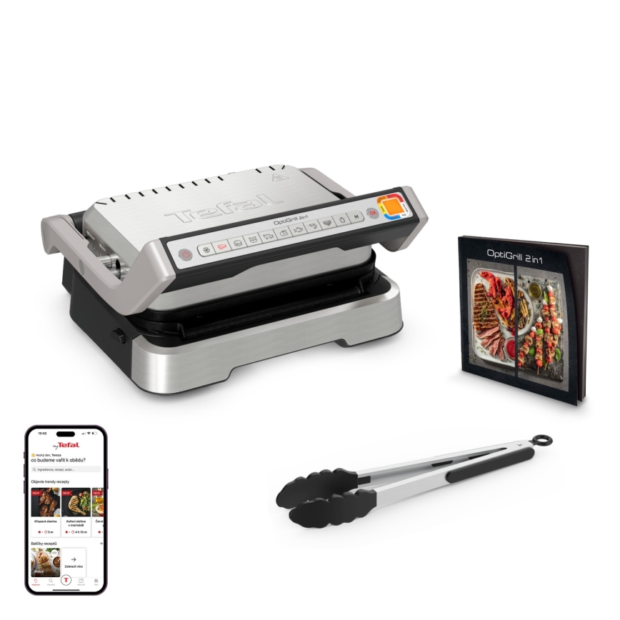 Tefal - Grill a contatto OPTIGRILL 2 in 1 2100W/230V in acciaio inox