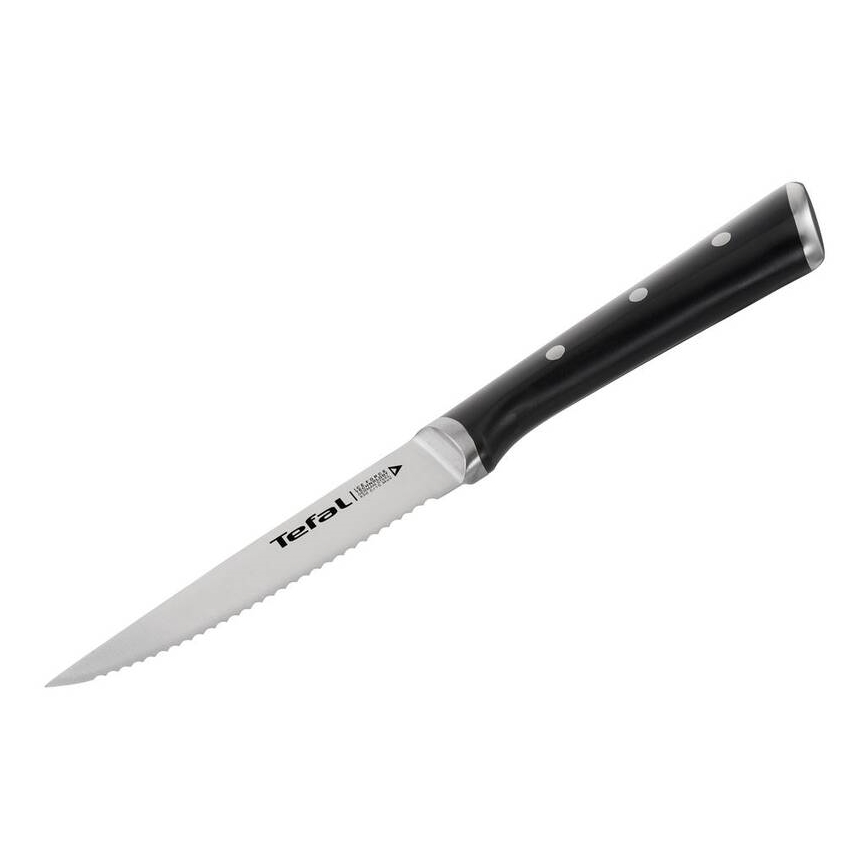 Tefal - Set di 4 coltelli da bistecca ICE FORCE, lama 11 cm, in acciaio inossidabile, cromo lucido/nero