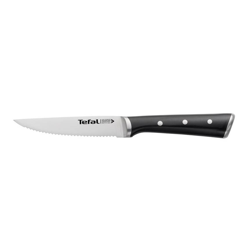 Tefal - Set di 4 coltelli da bistecca ICE FORCE, lama 11 cm, in acciaio inossidabile, cromo lucido/nero