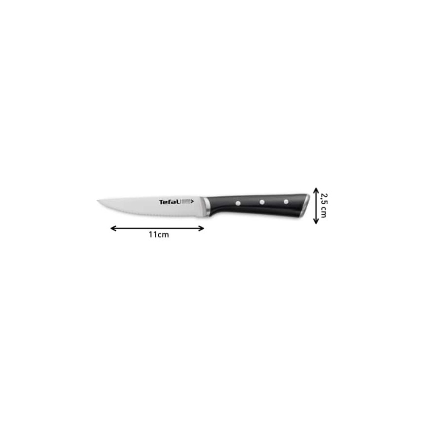 Tefal - Set di 4 coltelli da bistecca ICE FORCE, lama 11 cm, in acciaio inossidabile, cromo lucido/nero
