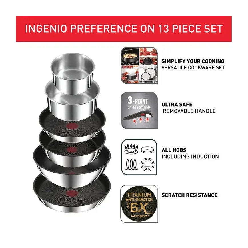 Tefal - Set di pentole 13 pezzi INGENIO PREFERENCE ON in acciaio inossidabile