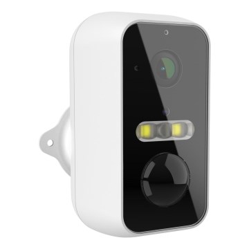 Telecamera esterna intelligente con sensore di movimento, risoluzione 2K, batteria da 9600 mAh, grado di protezione IP65, Wi‑Fi compatibile Tuya, bianca