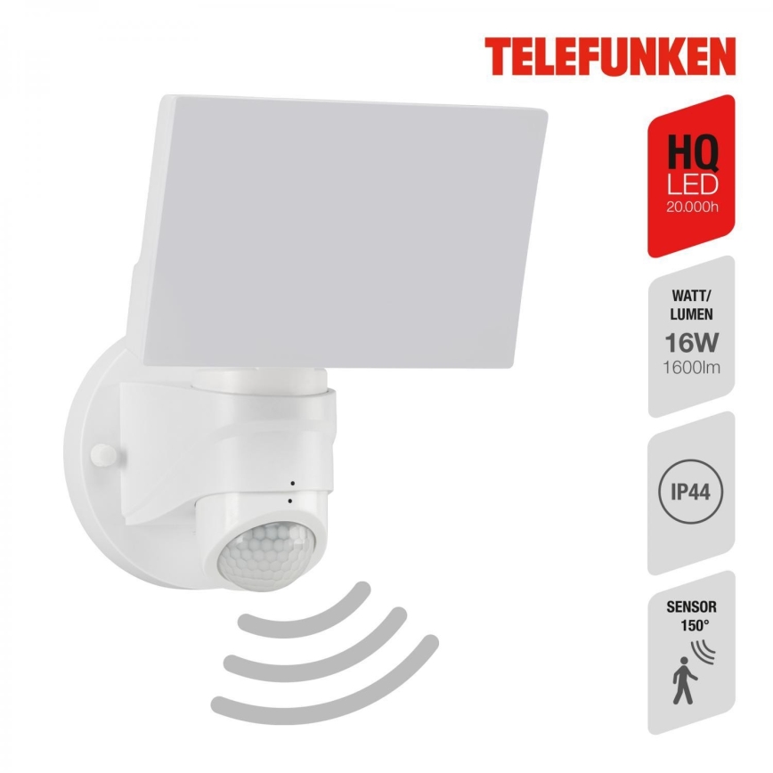 Telefunken 304306TF - Applique da esterno con sensore LED/16W/230V IP44 bianco