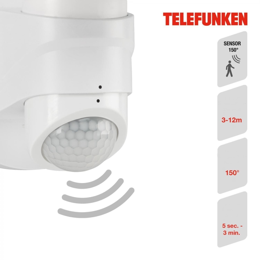 Telefunken 304306TF - Applique da esterno con sensore LED/16W/230V IP44 bianco