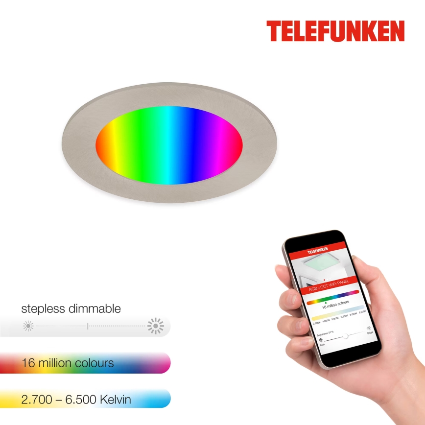 Telefunken 309302TF - LED RGBW Lampada da incasso dimmerabile per bagni LED/6W/230V 2700-6500K IP23 Wi-Fi Tuya