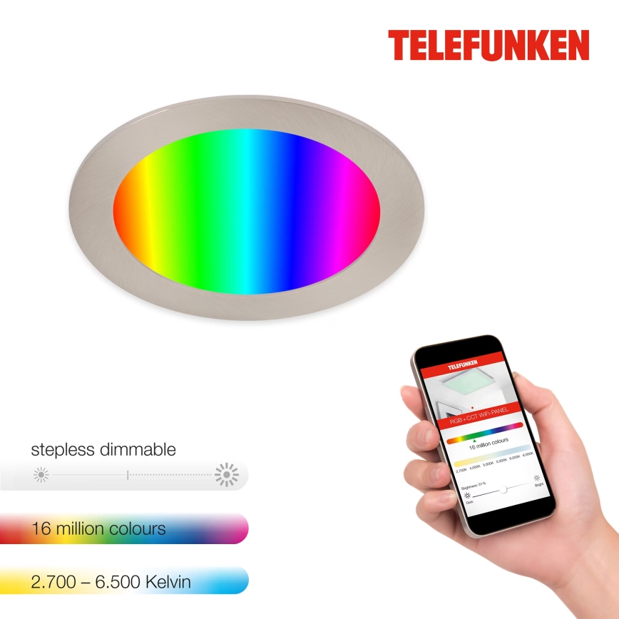 Telefunken 309402TF - LED RGBW Lampada da incasso dimmerabile per bagni LED/12W/230V 2700-6500K IP23 Wi-Fi Tuya