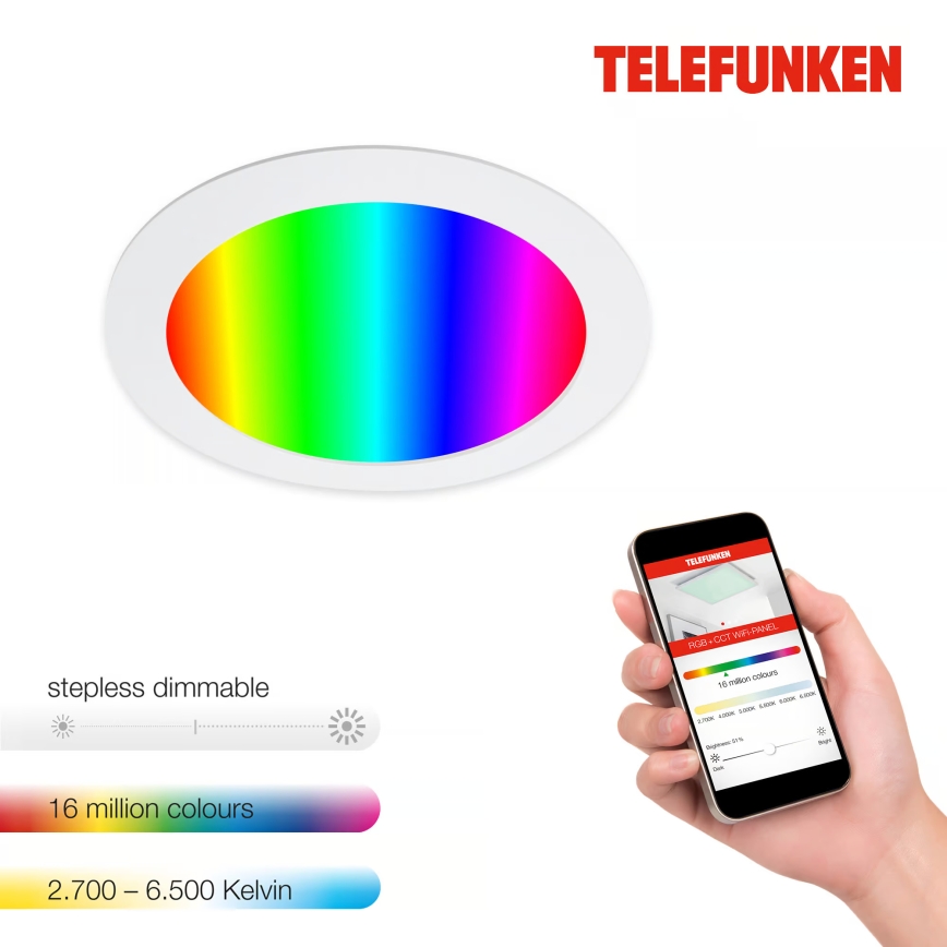 Telefunken 309406TF - LED RGBW Faretto da incasso dimmerabile FRAME LED/12W/230V 2700-6500K Wi-Fi Tuya bianco