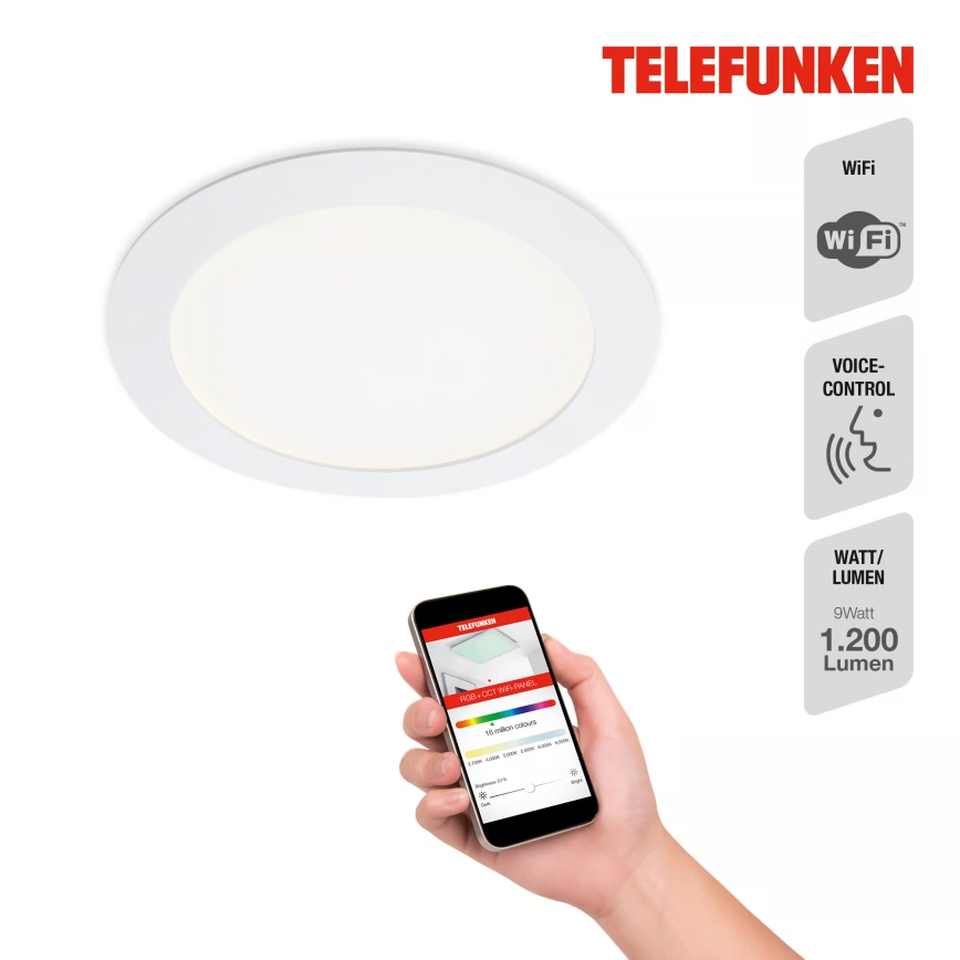 Telefunken 309406TF - LED RGBW Faretto da incasso dimmerabile FRAME LED/12W/230V 2700-6500K Wi-Fi Tuya bianco