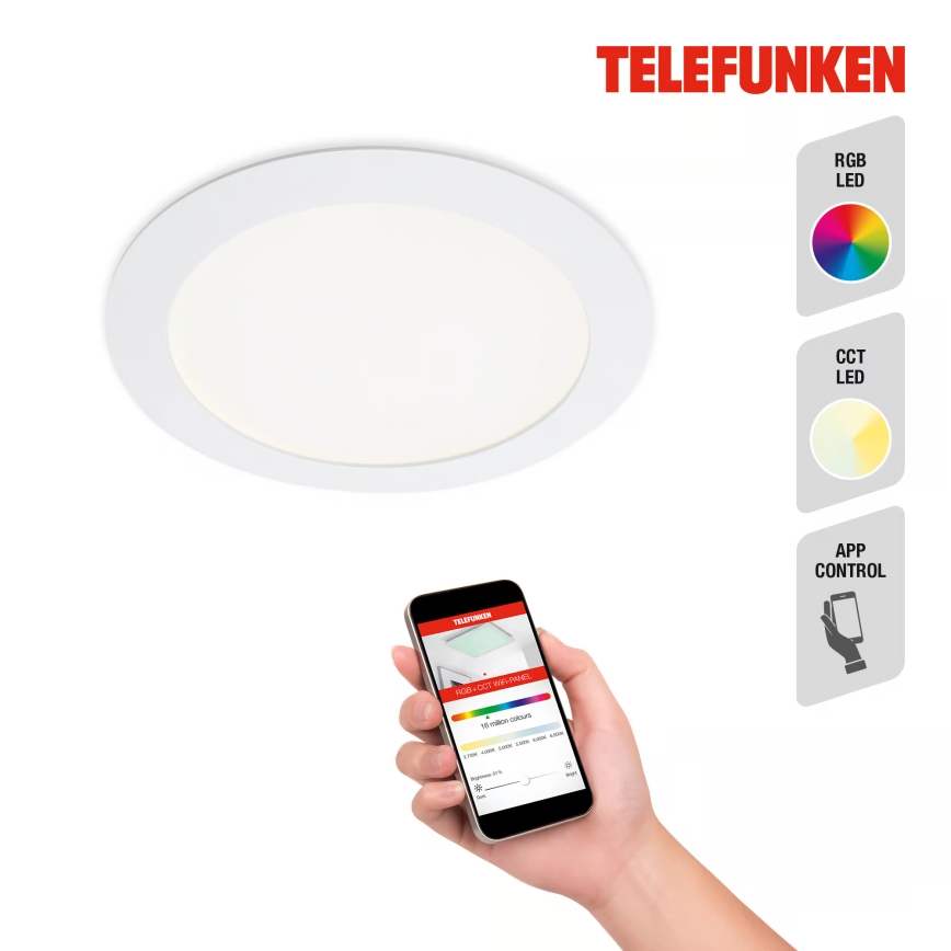 Telefunken 309406TF - LED RGBW Faretto da incasso dimmerabile FRAME LED/12W/230V 2700-6500K Wi-Fi Tuya bianco