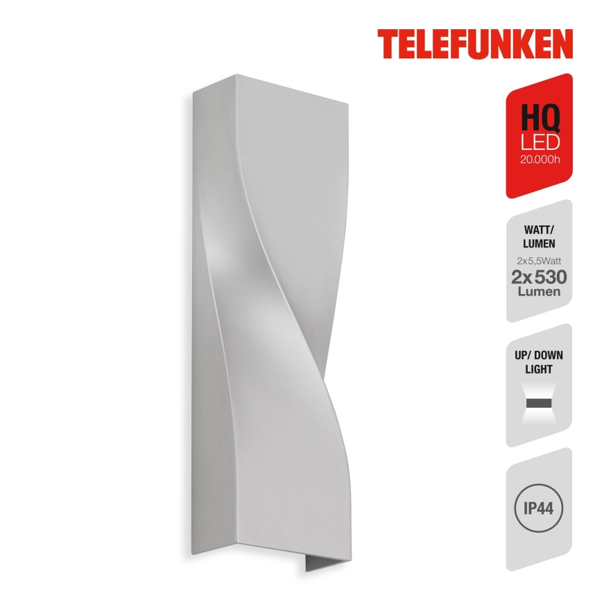 Telefunken 312704TF - Applique a LED da esterno 2xLED/5,5W/230V IP44 argento
