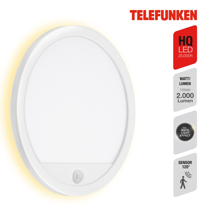 Telefunken 313706TF - LED Applique da esterno con sensore LED/15W/230V IP44 bianco