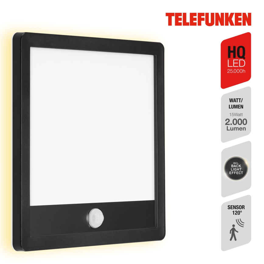 Telefunken 313805TF - Lampada da parete LED da esterno con sensore LED/15W/230V IP44
