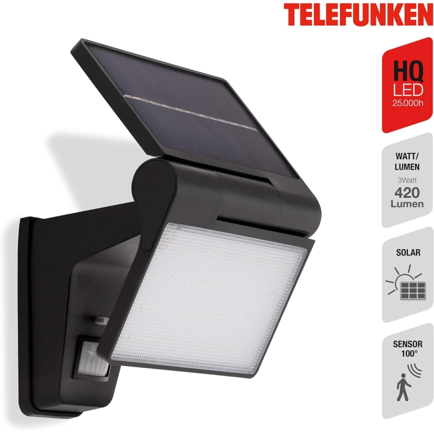 Telefunken 315205TF - Applique a LED solare con sensore LED/3W/3,7V IP44