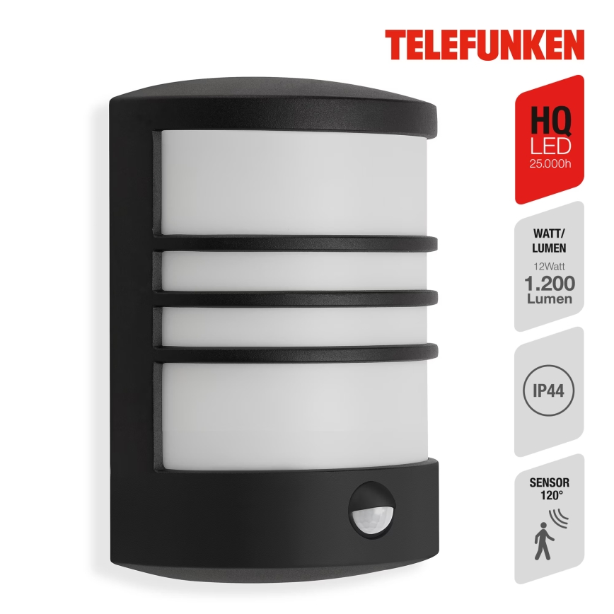 Telefunken 315505TF - LED Applique da esterno con sensore LED/12W/230V IP44 nero
