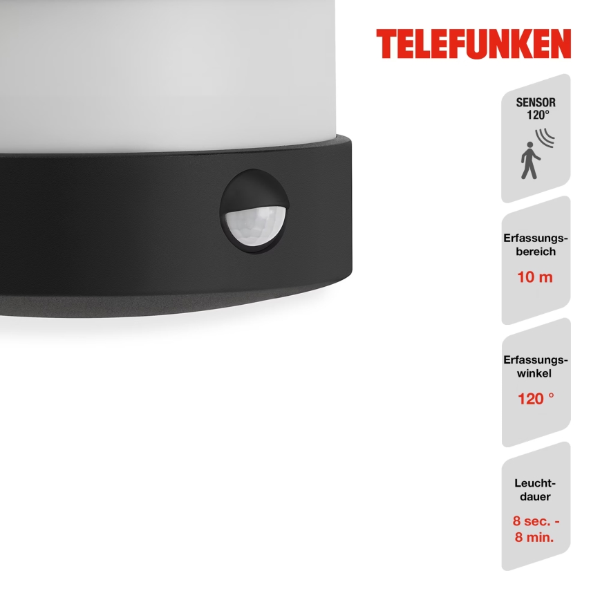 Telefunken 315505TF - LED Applique da esterno con sensore LED/12W/230V IP44 nero